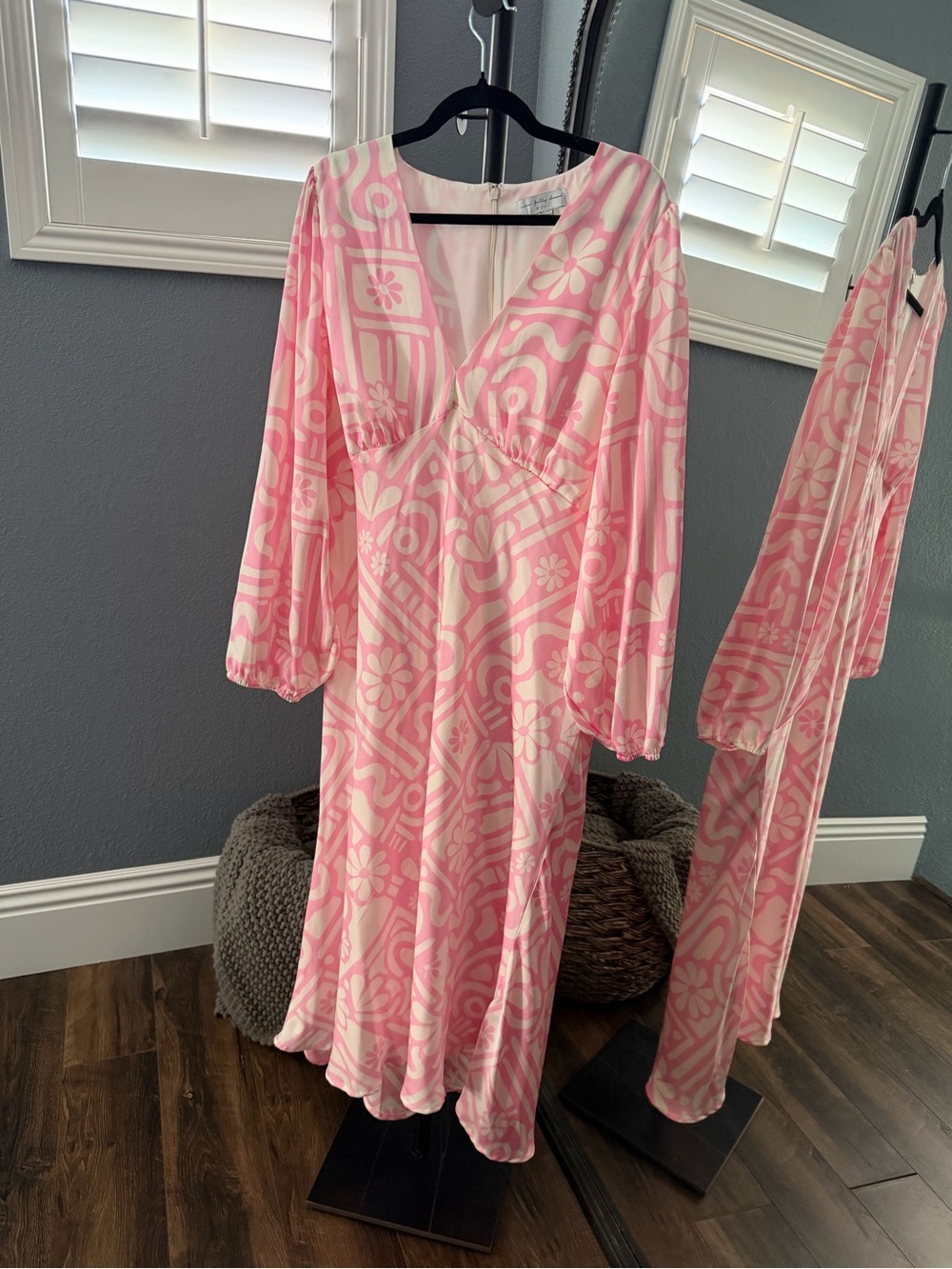 Never Fully Dressed Pink and Cream Midi Dress with Floral Geo Print